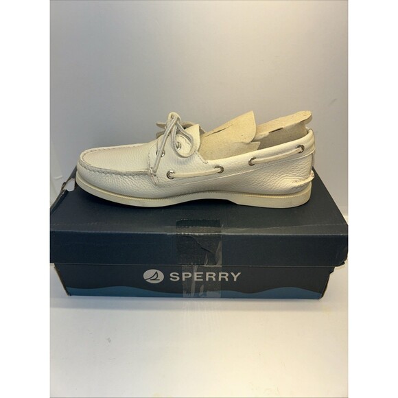 Sperry Top-Sider A/O 2-Eye Leather 'Summer Ivory' Boat Shoes Mens Size 9 NEW - Picture 1 of 9